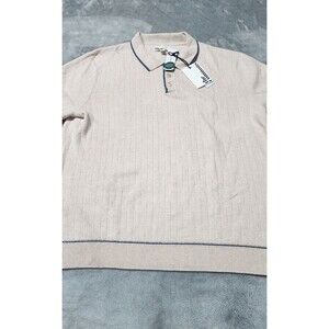 The Commons Men's Light Pink Beige Ribbed Contrast Stitch Sweater Polo NWT